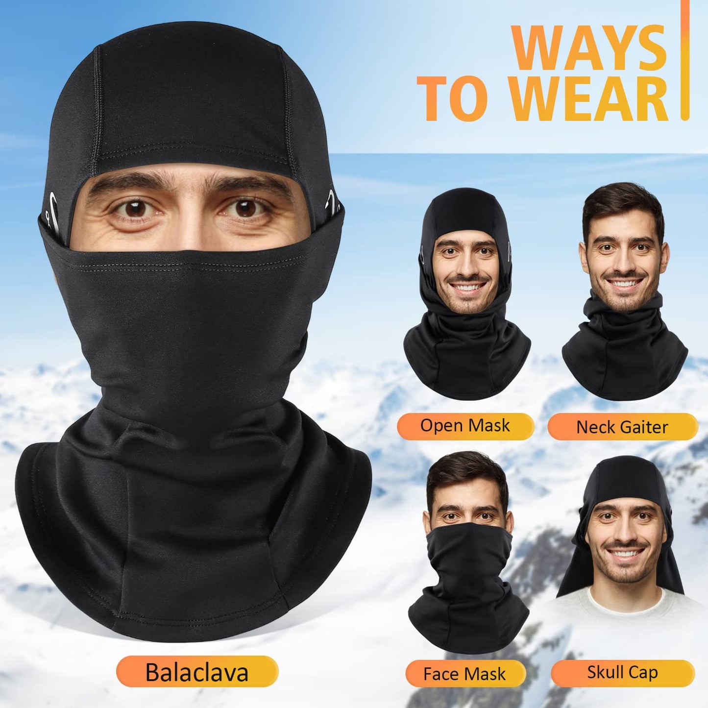 KGC Winter Balaclava for Men and Women, Windproof Ski Mask, Thermal Cold Weather, Winter Face Mask for Skiing, Bicycle Helmet, black, One Size