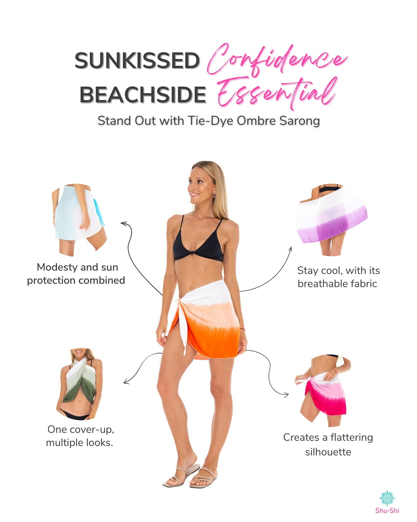 SHU-SHI Womens Bathing Suit Cover Up Sarong Pareo Bikini Beach Skirt Short Wrap