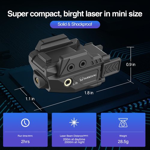 DARKFANG Low Profile Green Laser Sight for Picatinny Rail Mount with Momentary/Strobe Functions
