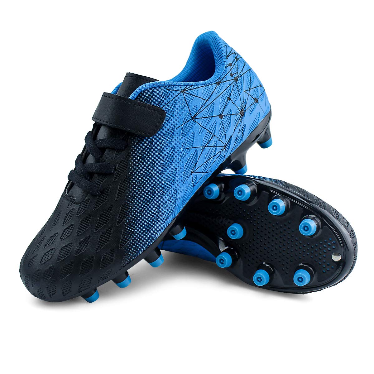brooman Kids Firm Ground Soccer Cleats Boys Girls Athletic Outdoor Football Shoes(13,Black Blue)
