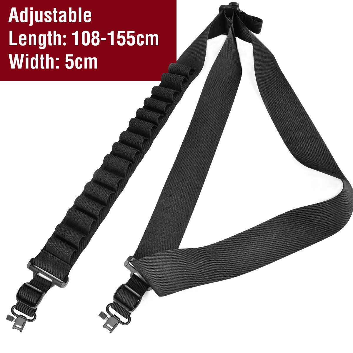 CVLIFE Shotgun Sling with Shell Holder, Holds 15 Shells for 12 Gauge, Adjustable Two Point Sling with Swivels for Outdoors