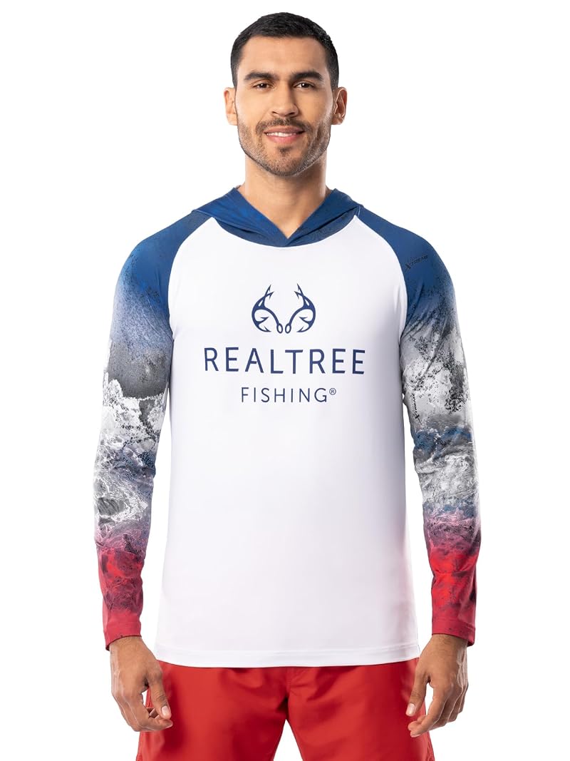 Realtree Men's Long Sleeve Patriotic Fishing Hoodie - White/Patriotic Large