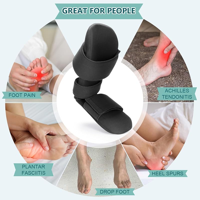 Estinko Plantar Fasciitis Night Splint – Adjustable, 3 Straps, Foam Wedges, Black Medium