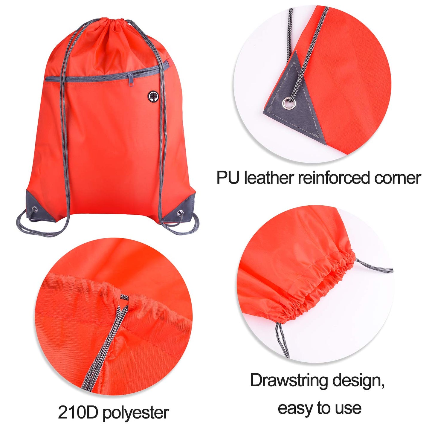 KUUQA 12Pcs Drawstring Backpack Bags Bulk with Zipper Pocket Christmas Gift Bag（Red）