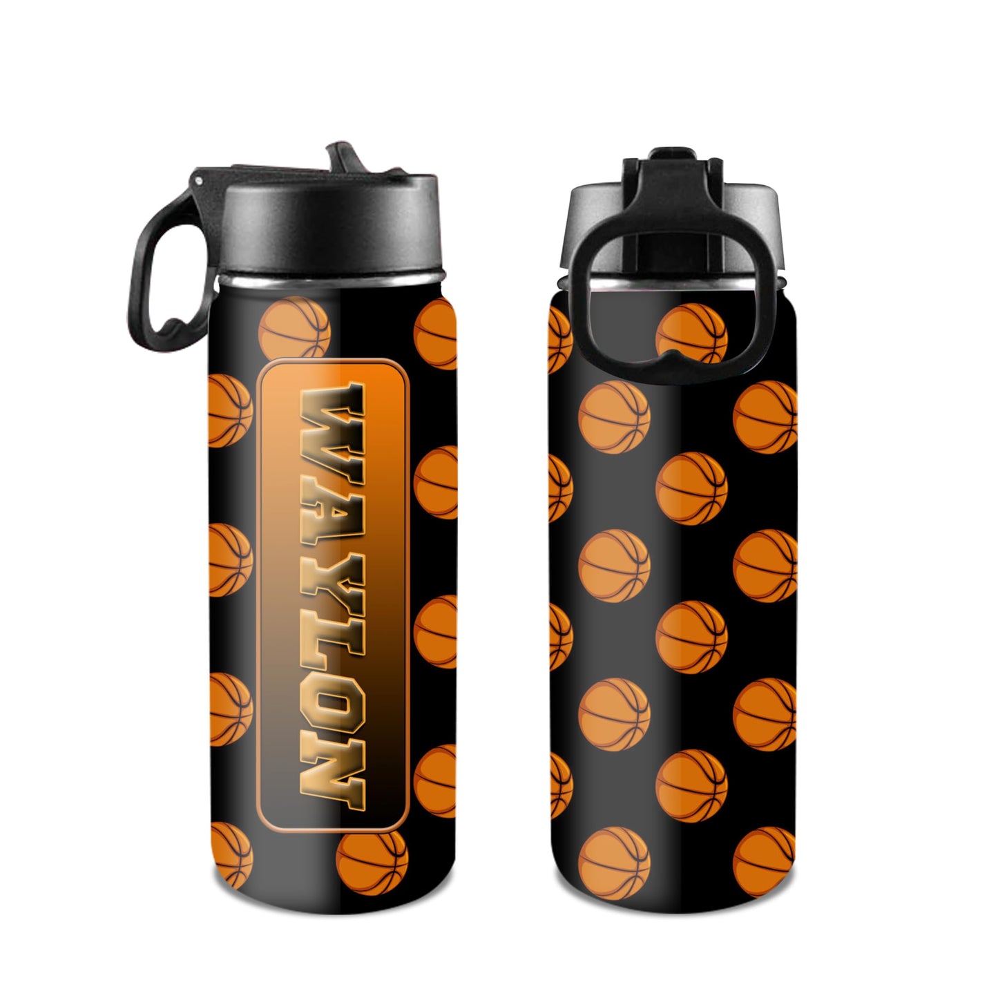 Custom Water Cup Basketball Print, Personalized Insulated Water Bottle with Name, 18oz Leak-proof Stainless Steel Water Cup, Boys Girls Birthday Back to School Gift