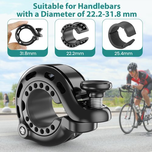 Topcrown Bike Bell, Aluminum Alloy Bicycle Bells for Adults Kids Max 110 dB, Bike Horn Fit 22.2-31.8 mm Handlebar for Mountain Road Bike Scooter Ebike (Black)