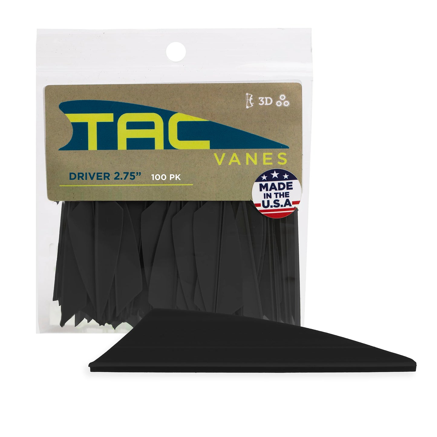 TAC Vanes 2.75" Driver Arrow Vanes | Archery Fletching for Compound & Crossbow | Durable, Lightweight, High Accuracy, Black 100 Pack