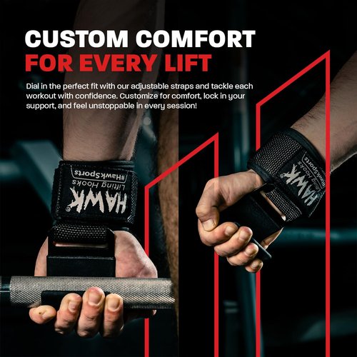 Hawk Sports Black - Lifting Hooks - Wrist Hooks for Weightlifting