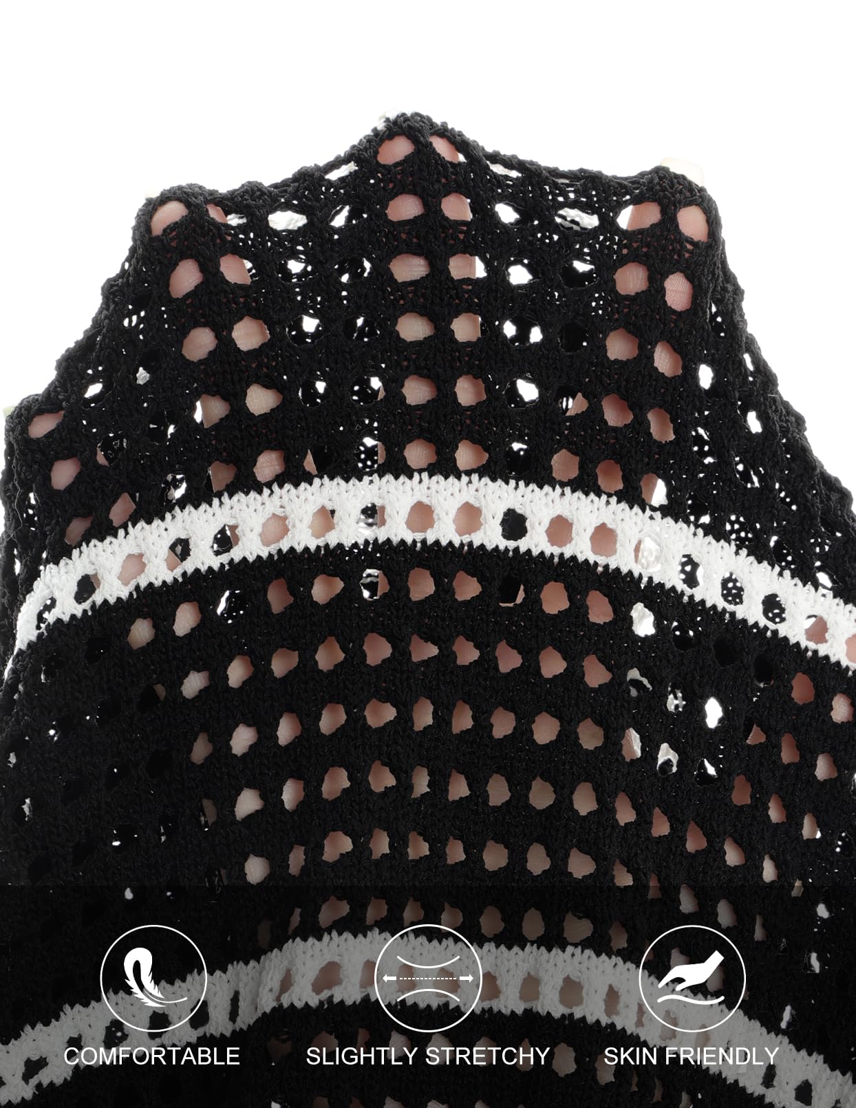 MEROKEETY Women's Summer Swimsuit Coverup 2026 Bathing Suit Resort Wear Tie Front Crochet Knit Beach Vacation Cover Up Dress, Black, Small