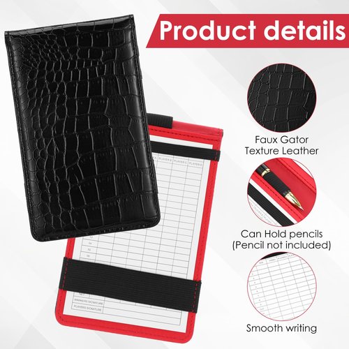 TIESOME Premium PU Leather Golf Scorecard Holder, Yardage Book Cover Score Card Holder with Built-in Pencil Loop, Black 6.9x4.3IN