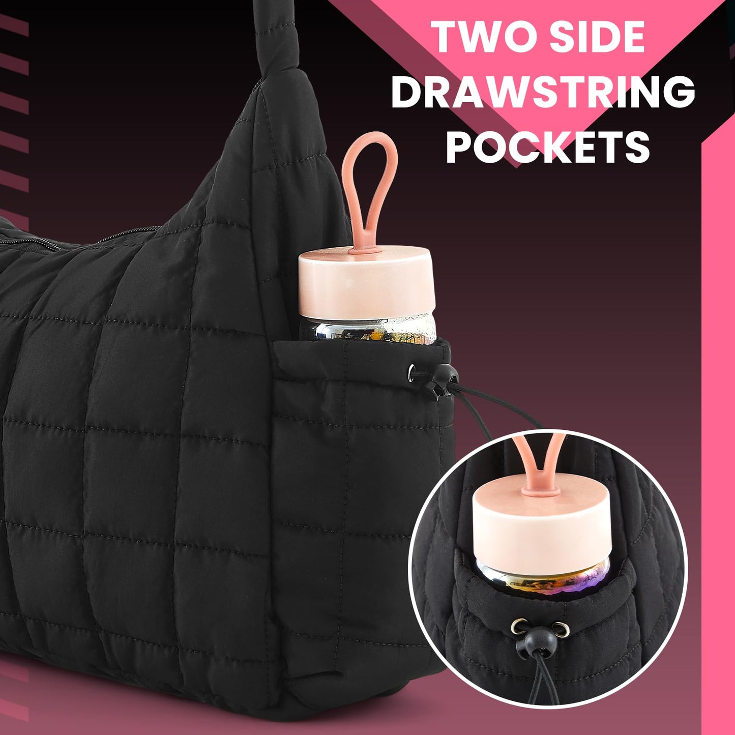 Locmeo Quilted Mini Gym Bag for Women Girls Small Gym Duffle Bag with Wet Compartment Quilted Quilted Carry on Weekender Bags with 2 Pocket for Women Sport Workout Travel, Black