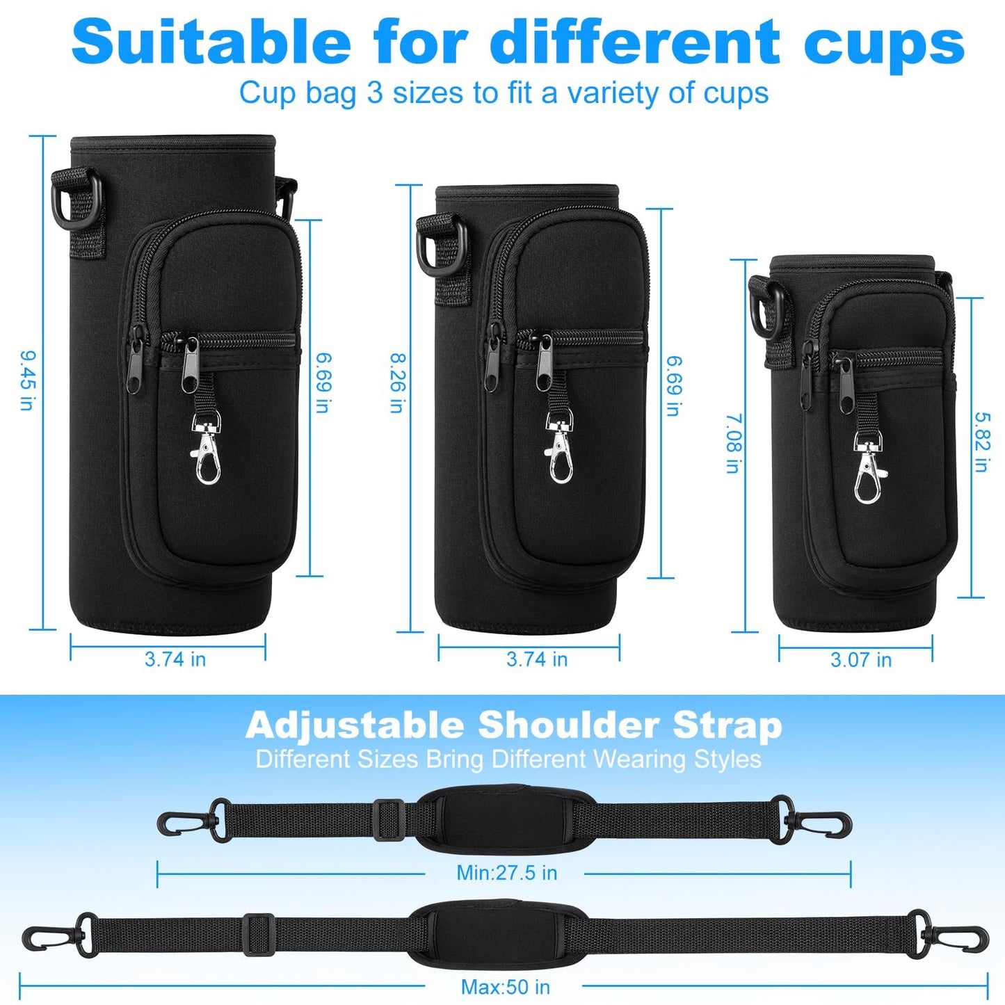 RRegeny Water Bottle Holder with Strap for Hydroflask 32oz 40oz, Carrier Sling Bag with Phone Pocket Water Bottle Sleeve for Men Women Hiking Camping Travelling