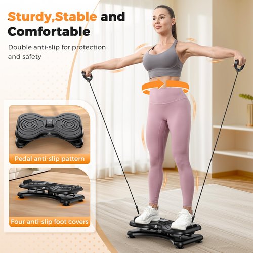 BODYWAKER New Waist Twist Board with LCD Display and Resistance Bands, Ab Twister Machine for Abs Workout, Slim Waist and Core Exercise, Home Gym Equipment for Women & Men (Black)