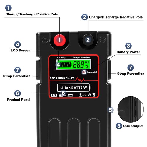 xiutantxmd 14000mAh 14.8V Electric Fishing Reel Battery with Charger,LCD Display,Saltwater-Resistant