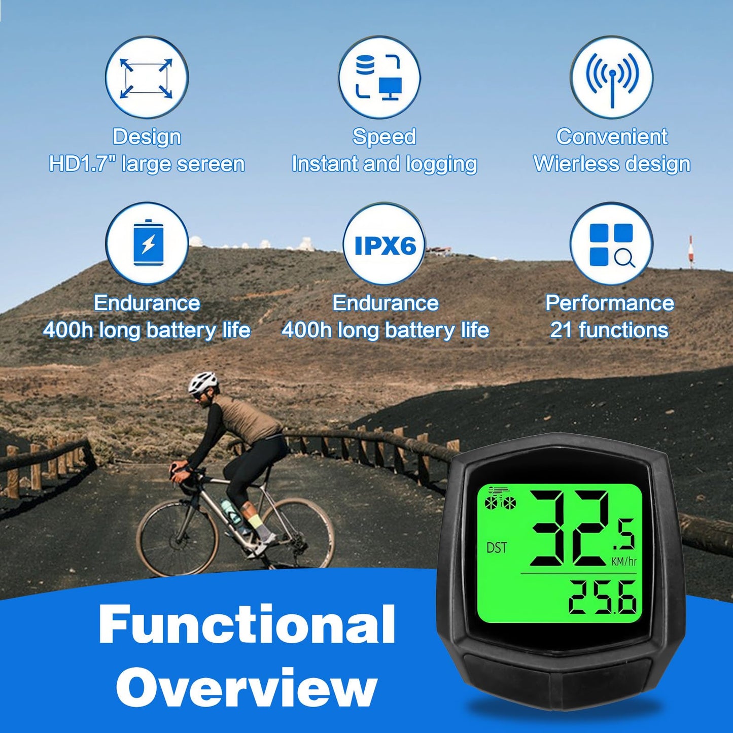 2025 New Bike Computer and Bike Odometer Wireless MPH KM/H Bicycle Speedometer with Automatic Wake-Up Cycling Speed Tracker Display & Single Mileage & Multi-Functions & Calories Statistics Accessories