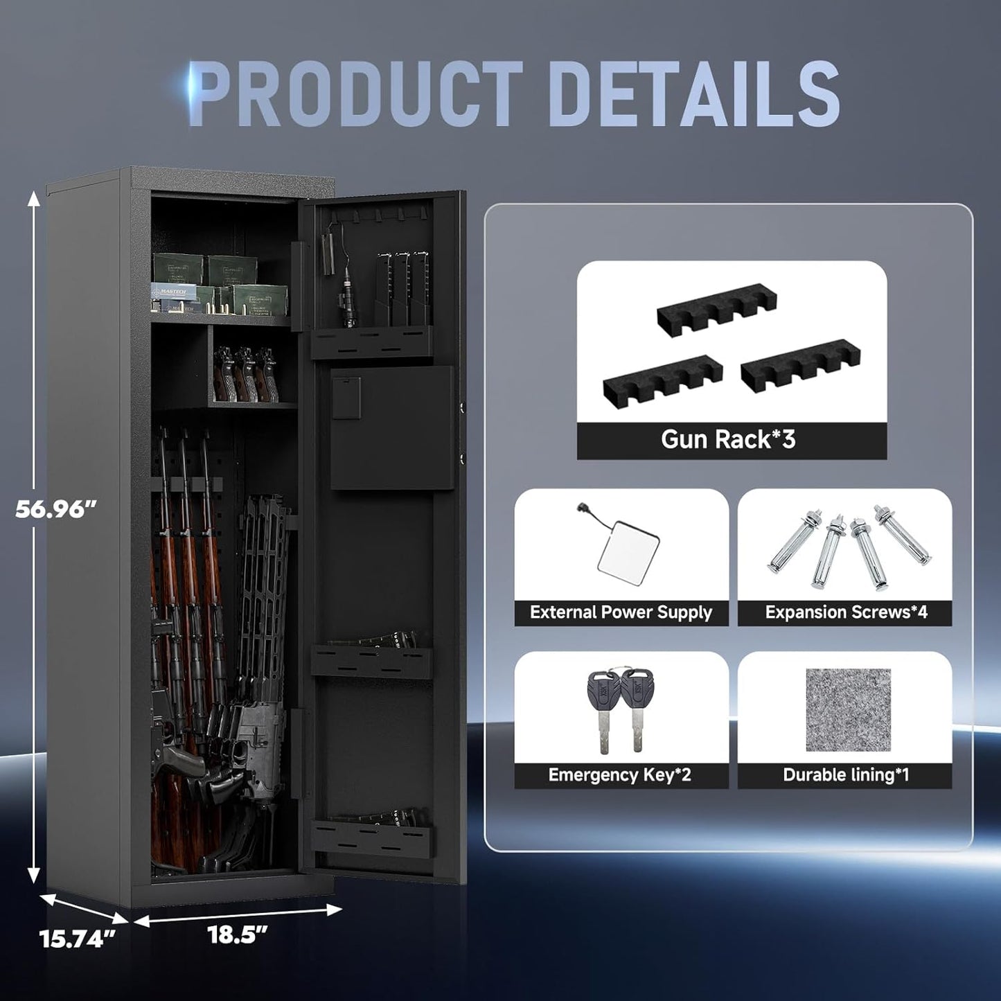 KAER 12-14 Gun Safe for Home Rifle and Pistols Biometric Gun Safes & Cabinets Clearance Gun Cabinet for Rifles and Shotguns,Gun Safe for Handgun with Digital Keypad Adjustable Shelves Unassembled