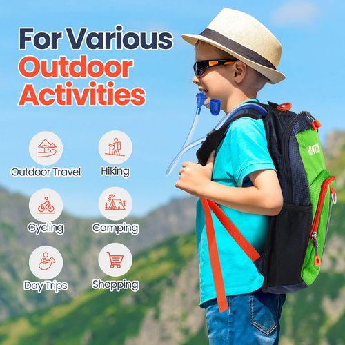 Shinylin 2 Pcs Kids Hydration Backpack with 1.5l Water Bladder Lightweight Kids Hiking Backpack Water Rucksack for Boys Girls Climbing Running(Blue, Green)