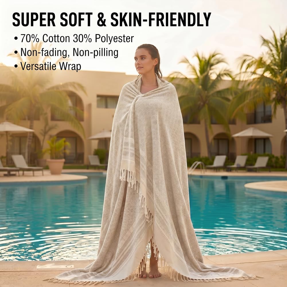 Yongoes Oversized Turkish Beach Towel Blanket Cotton Giant XL Sandproof Towels Huge Linen XXL Extra Large Big Throw Quilt Blankets for Adults Cloud Travel Camping Glamping Accessories Essentials