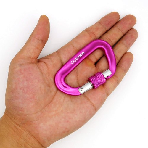 Outmate 12kN 3.2"x2" Heavy-Duty Carabiner Clips - Durable, Lightweight Aluminum Alloy Carabiners for Hiking, Camping, Keychains, Dog Leashes, Hammocks & More(Screw gate,2 Pink)