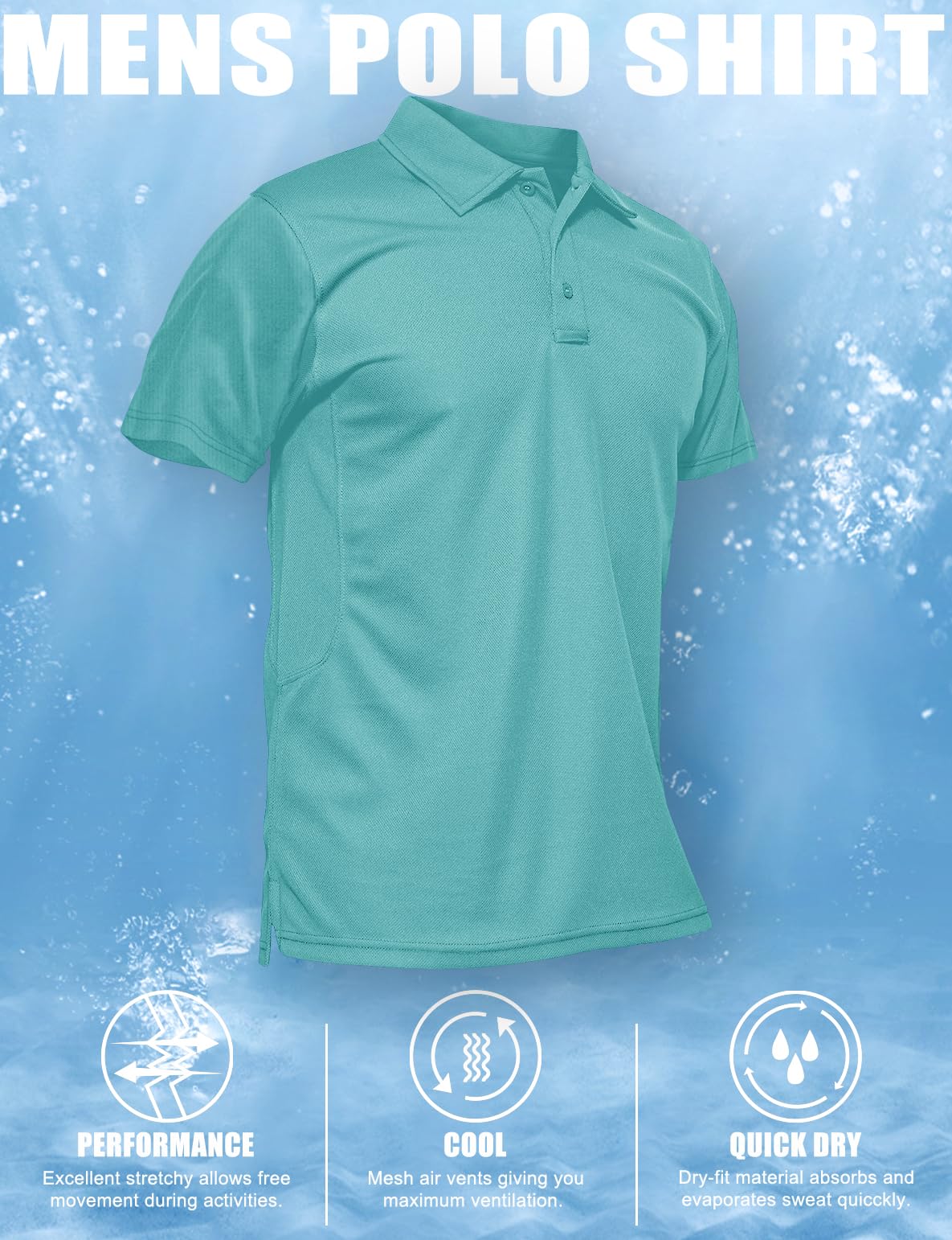 MAGCOMSEN Men Polo Shirts Short Sleeve Golf T Shirts Fishing Shirts Work Casual Quick Dry Shirts Water Blue S
