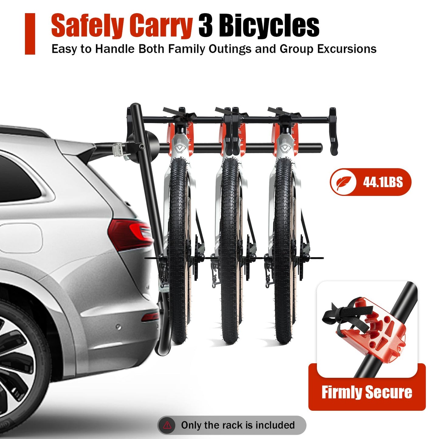 IOUSSJC Car Trunk Bicycle Rack Carrier, Steel 3-Bike Rack Trunk Mount, Bike Rack for Car Fits Most Hatchbacks, Sedans, SUV and Vans, Anti-Sway Straps, Foldable Design