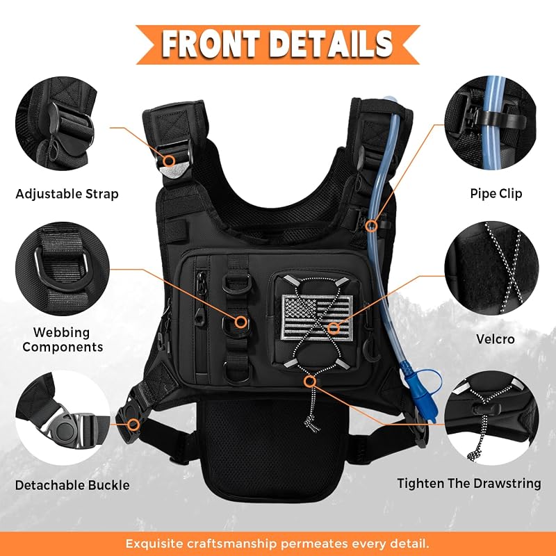 Outdoor Hydration Vest with 2.0L Bladder - Lightweight, Breathable Chest Pack (Black) for Running, Cycling, Hiking