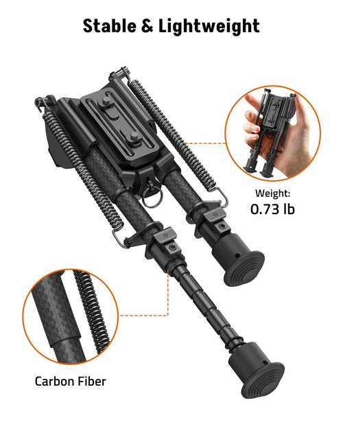MidTen Bipods for Rifles M-Rail Sling Stud Bipod with Adapter Lightweight 6-9 Inches Carbon Fiber