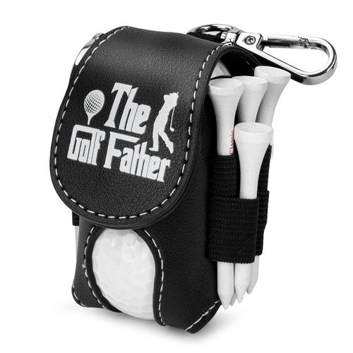 Golf Ball Bag Pouch with Golf Tee Holder Leather Golf Ball Pouch with Belt Clip Golf Ball Bag for Men and Women Storage Gift (Black(The Golf Father))