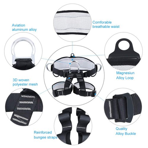 X XBEN Thicken Climbing Harness, Protect Waist Safety Harness Gear, Wider Half Body Harness for Roofing Fire Rescuing Rock Climbing Rappelling Tree Climb