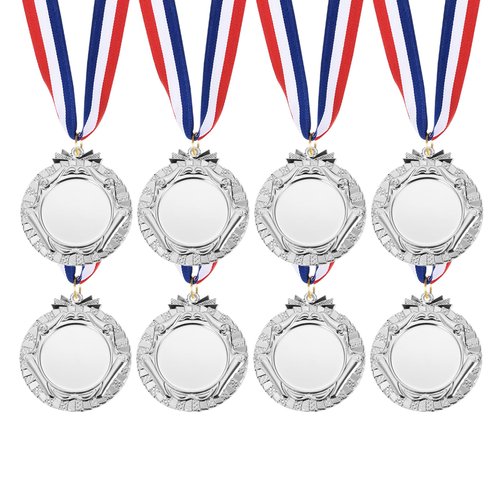 PATIKIL Award Medals, 8 Pcs First Second Third Prize Winner Medals with Neck Ribbons for Sports Events Competitions Spelling Bees, 2.5 Inch Wide, Silver