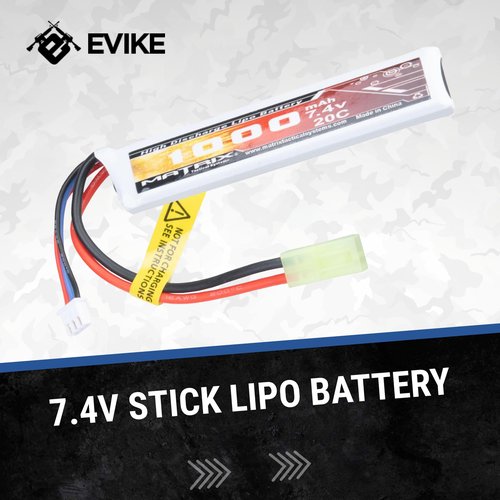 Evike Airsoft - Matrix High Performance 7.4V Stick Type Airsoft LiPo Battery (Model: 1000mAh / 15C / Small Tam & Long Wire)