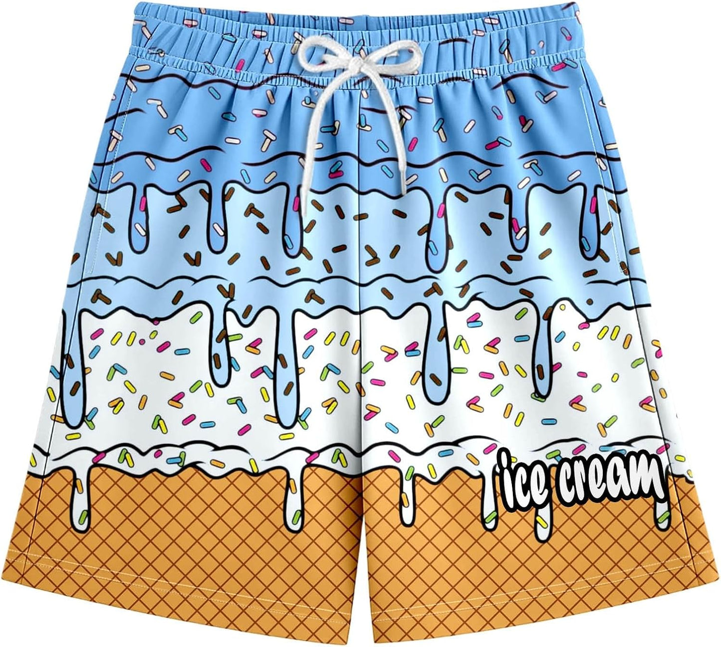 Ice Cream Boy Baseball Shorts Waffle Or Cone Preppy Shorts,Kids Youth Ice Cream Drip Track Short Pants