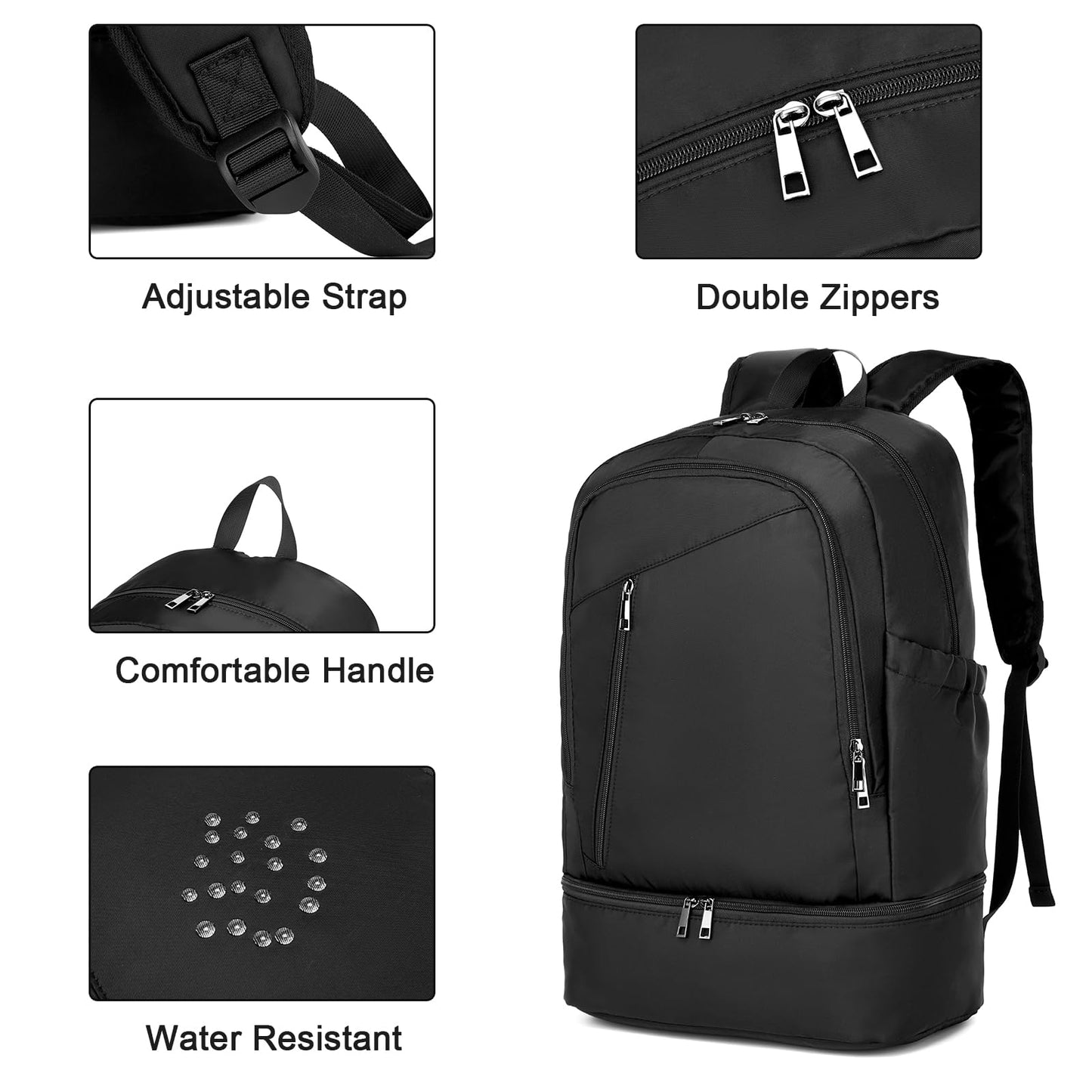 seyfocnia Large Gym Backpack for Men,Waterproof Travel Backpack With Shoe Compartment Lightweight Sports Gym Bag Casual Daypack, Black