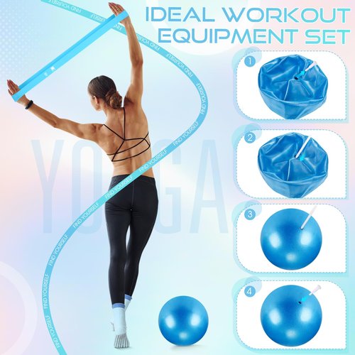Silipull Set of 6 Pilates Ring and Ball Essentials Kit for Women 14" Circle Yoga Exercise Ball 5 Resistance Bands Stretching Workout at Home Pilates Equipment for Beginner Home Workouts(Blue)