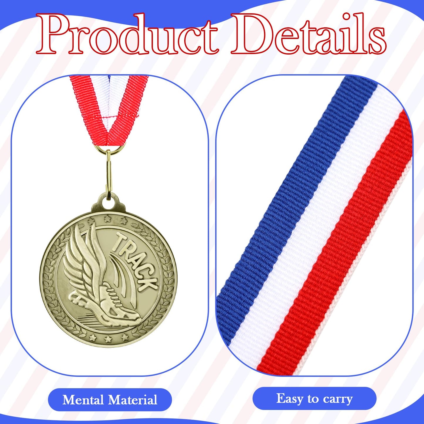 Ferreve 48/96 Pcs Sports Award Medals Bulk with Neck Ribbons Champ Winner Medal Sports Day Favors Prizes for Team Competitions Tournaments Match Party(48pcs,Track and Field)