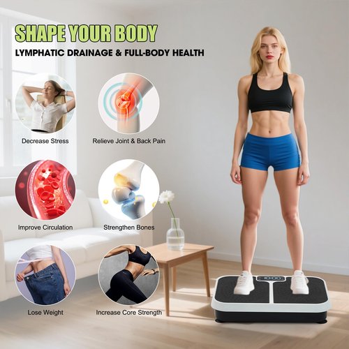 Homesy Vibration Plate Exercise Machine, Vibrating Plate for Lymphatic Drainage, Full Body Shaking Workout Fitness Platform Board, Sport Gym Equipment for Weight Loss Fat Burner for Women Men, Black