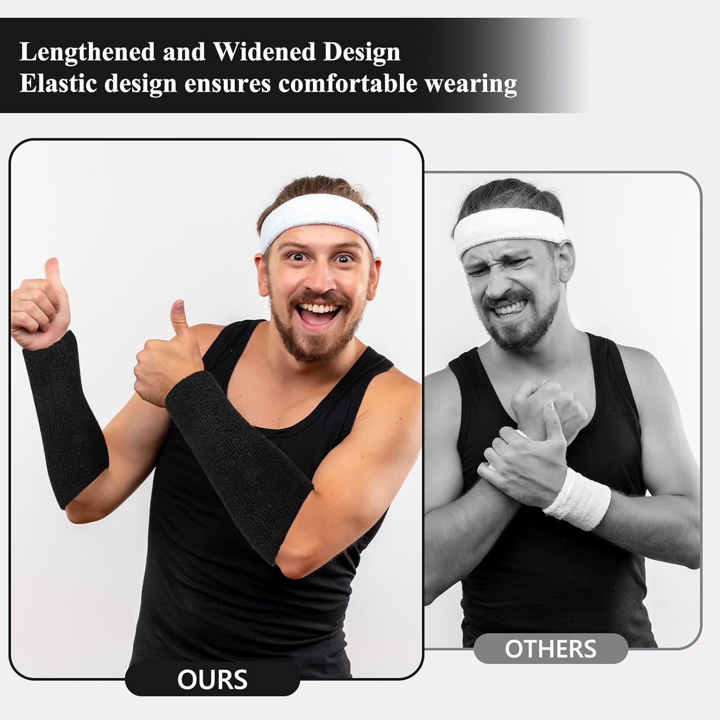 2 Pcs 9 Inch Long Wristbands Sweatbands Black Large Sweat Bands Wristbands Wrist Sweatbands Bulk Arm Sweat Bands for Men Women Weight Loss Football Workout