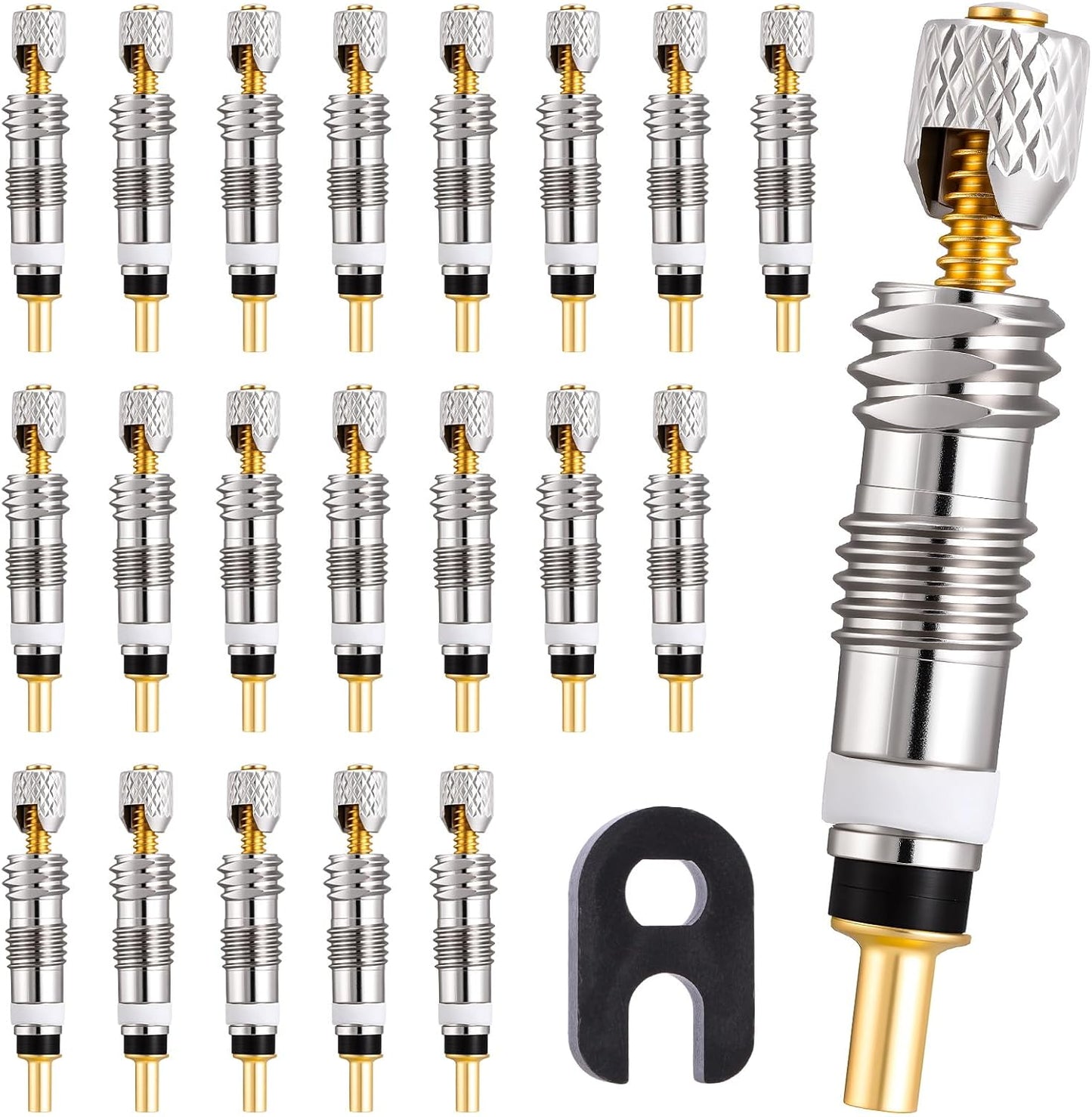 20Pcs Professional Brass Presta Valve Core & Stem - Leak-Proof Valve cores Universal for Tubeless Road/MTB Bike Tires (Standard)