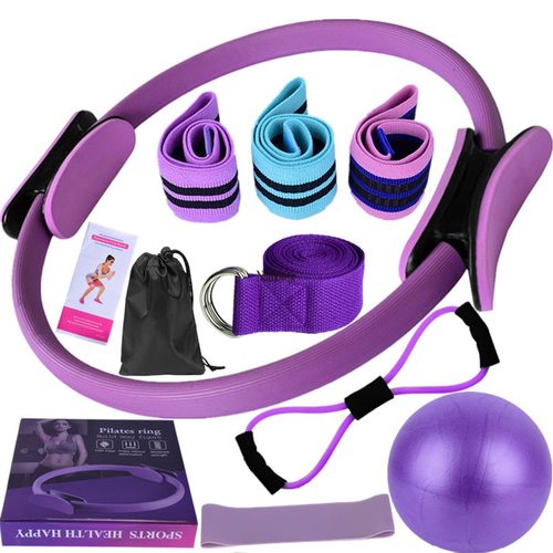 Pilates Essentials Kit for Women, Better Me Yoga Essential Sets for Women, 11 Piece Set Booty Bands for Working Out Glutes Yoga Ball Figure 8 Resistance Band for Stretching (Purple)