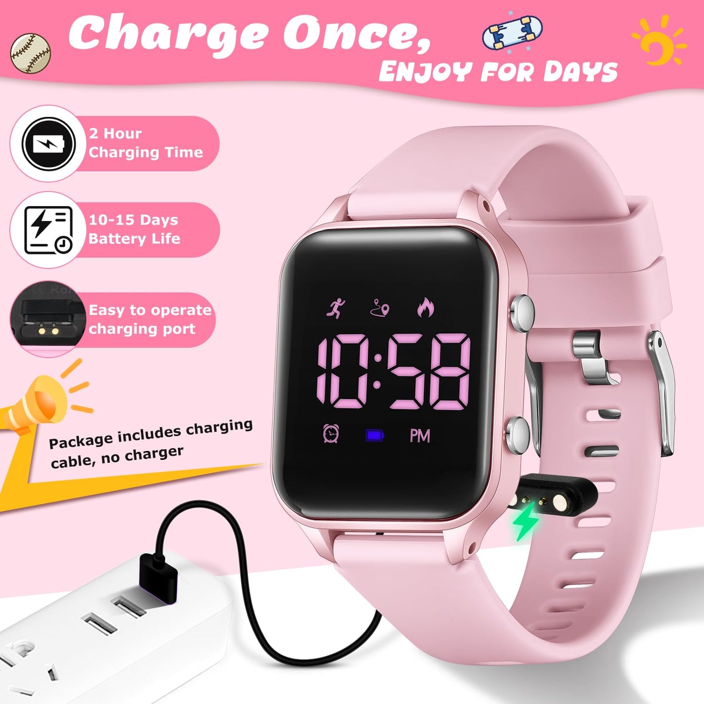 Timever Kids Digital Watches for Boys Girls, Sports Watch with Fitness Tracker, Pedometer, Alarm Clocks, Stopwatch, No App Needed Waterproof Kids Watch, Gift for Teens Student Girls Boys Ages 5-14