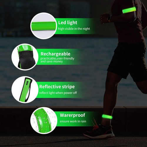 OMKHE Rechargeable LED Armband for Running(2 Pack), Light Up LED Armband, High Visibility Reflective Running Gear for Night Safety, Running Lights for Running Walking Cycling