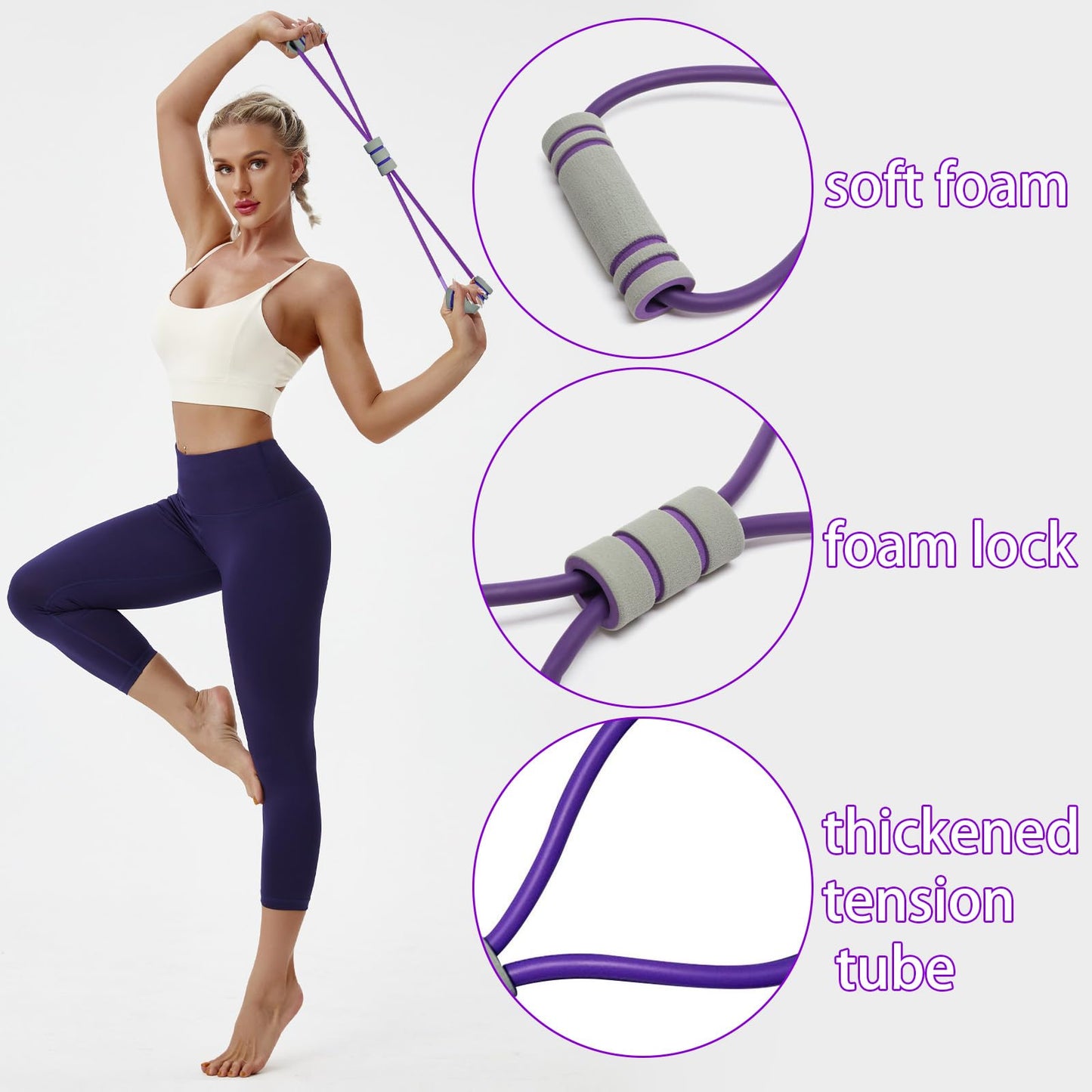 Figure 8 Resistance Bands for Yoga Fitness,Workout Bands Resistance for Women with Handles for Arm, Shoulder,Back Workouts, Stretching Band Set of 6 for Women Men, Elastic Bar for Home Exercise