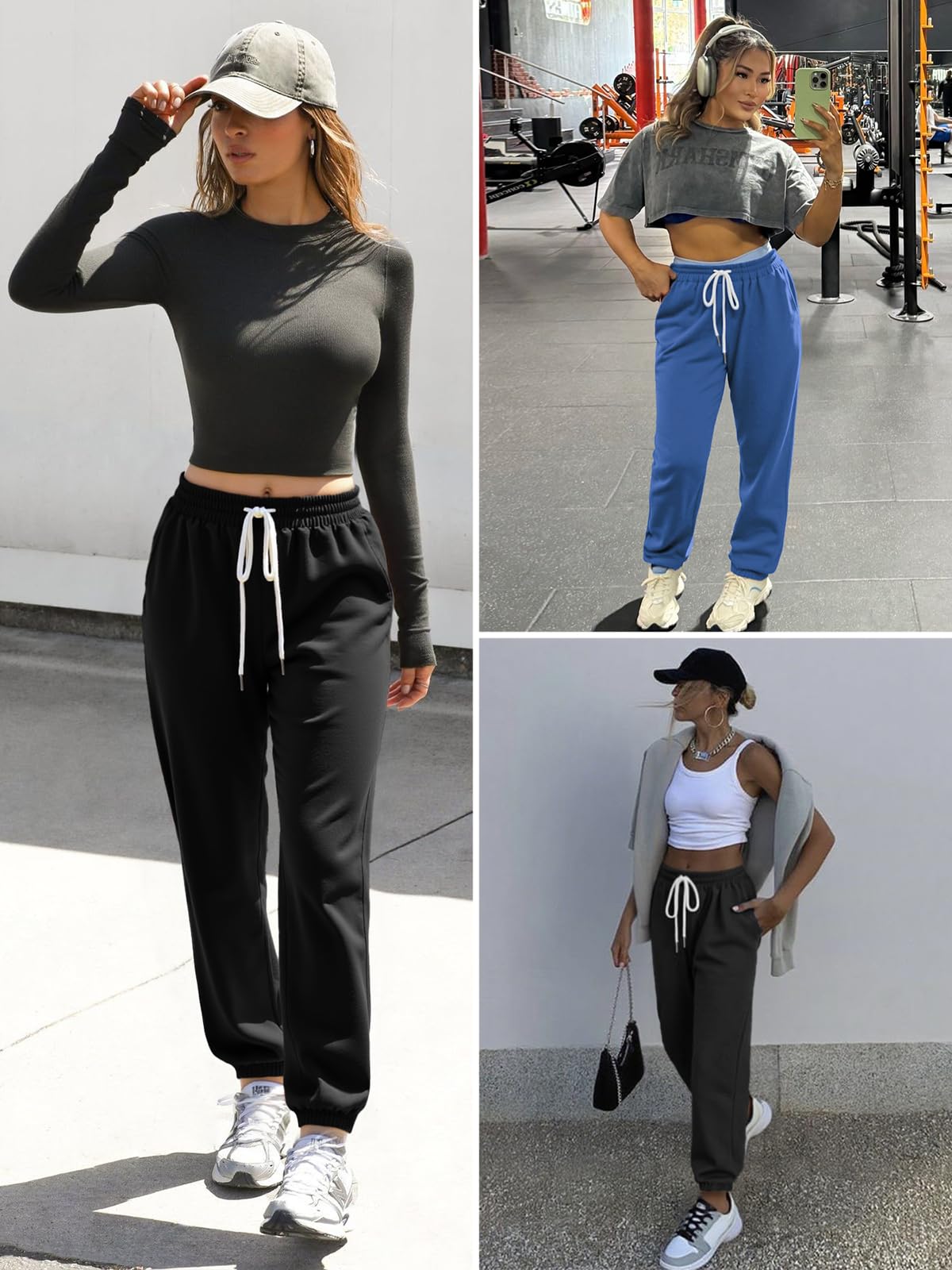 ATHMILE Women's Pants Workout Gym Sport Running Sweatpants Loose Lounge Baggy Comfy Thin Oversized Cotton Sweats Drawstring Pajama Jean Fall Fashion Grey