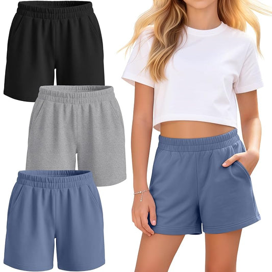 Girls Athletic Shorts 3-Pack - Haze Blue, Light Gray, Black 13-14 Years