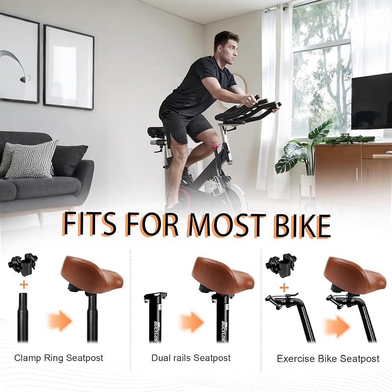Noseless Oversized Bike Seat 9.44x13in for Men Women - PU Foam Cushion for Peloton & E-Bikes (Brown, 13L-9.4W)