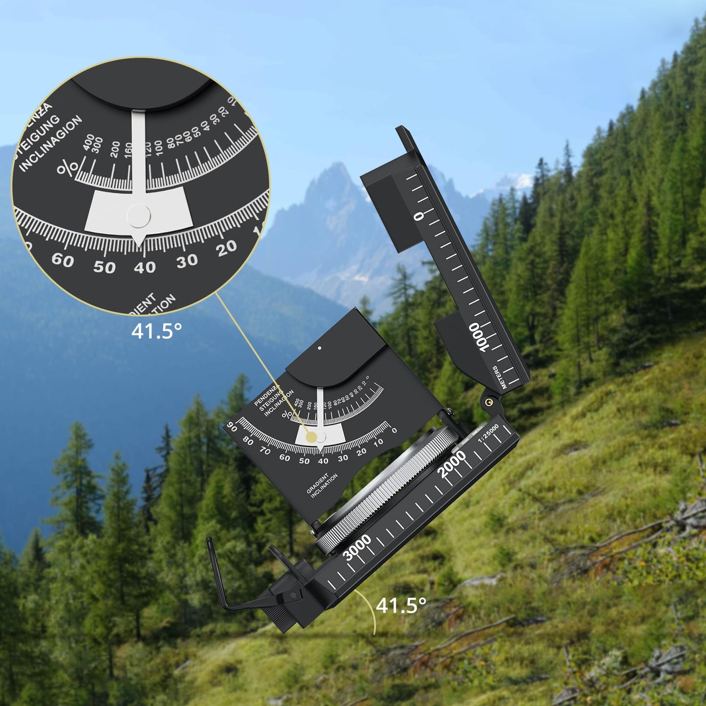 Anbte Compass Hiking Survival, IP65 Waterproof Metal Compass with Sighting Clinometer and Carry Bag, Multifunctional, Professional, for Camping Hunting Hiking Navigation, Black