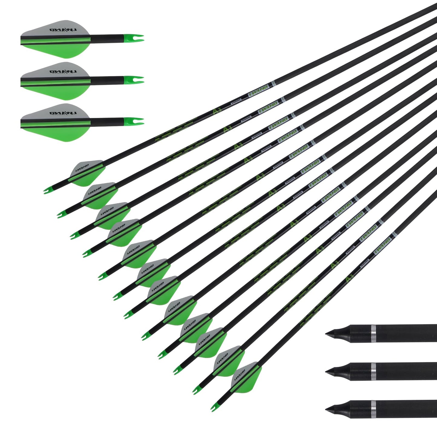 LWANO 32" Archery Hunting Arrows 100% Pure Carbon Fiber Arrows with 12 Pack Shaft 300 Spine Removable Tips for Compound Bow Target Practice