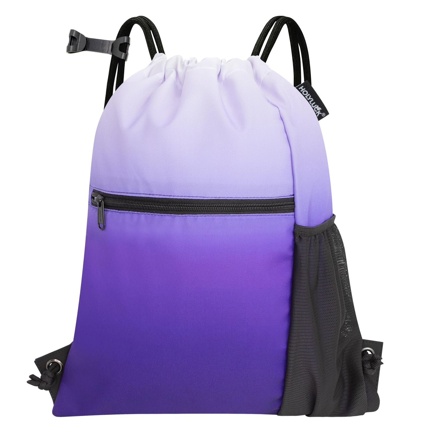 HOLYLUCK Men & Women Outdoor Sport Gym Sack Waterproof Drawstring Backpack Bag (Standard with drawstring, Gradient Purple)