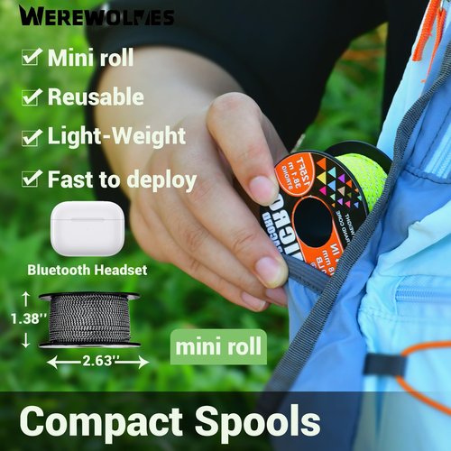 WEREWOLVES 1.18mm Micro Paracord – 125ft (38m) Lightweight Survival Cord,Thin Braided Rope for Survival Bracelets, DIY Crafts, Camping, Fishing, Wind Chime Replacement (Black, 125 ft)