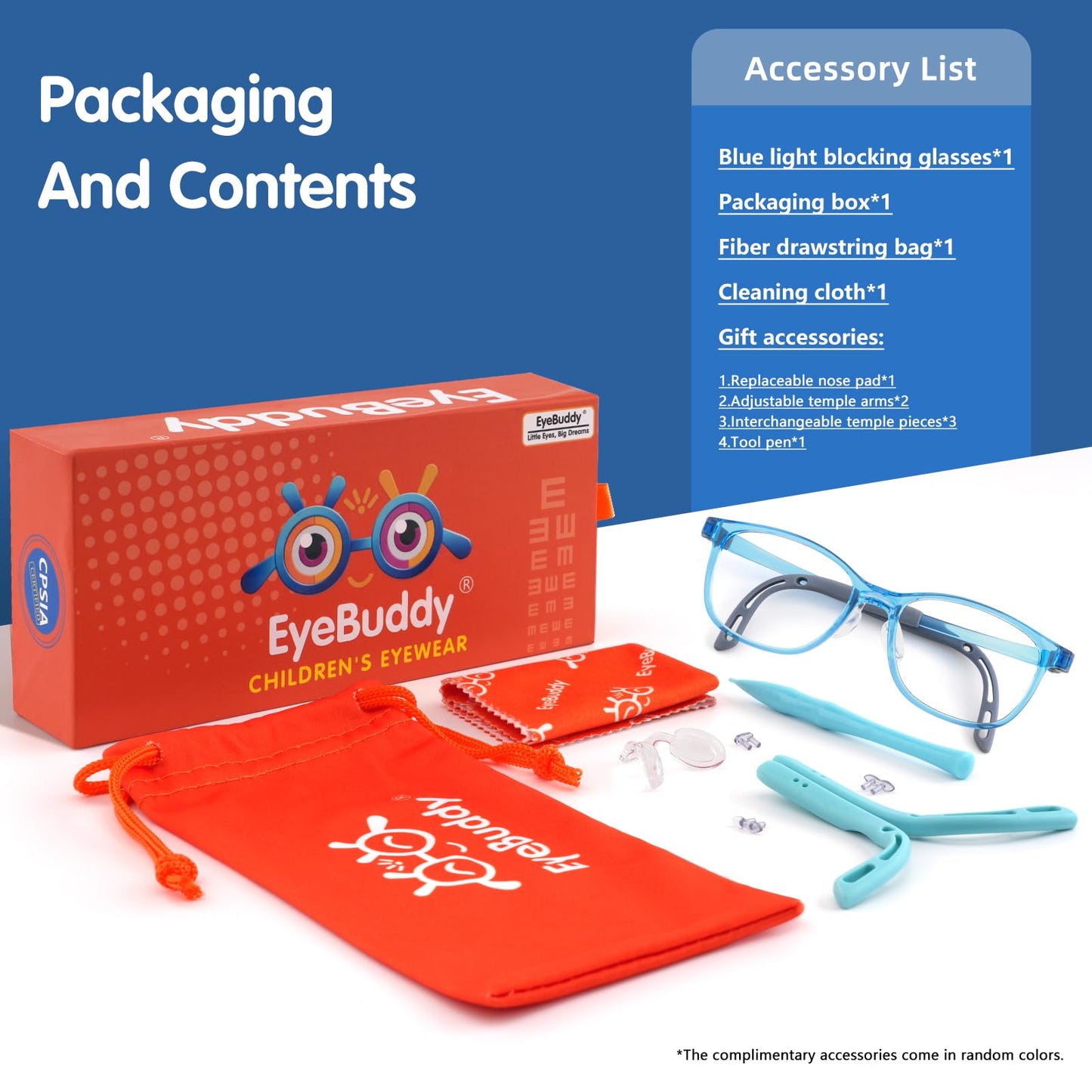 EYEBUDDY Kids Blue Light Blocking Glasses for Boys Girls, Computer Gaming Bluelight Glasses for Ages 3-10 (B02-Kids Blue Light Glasses-109Blue, Millimeters, Age7-13 | 55)